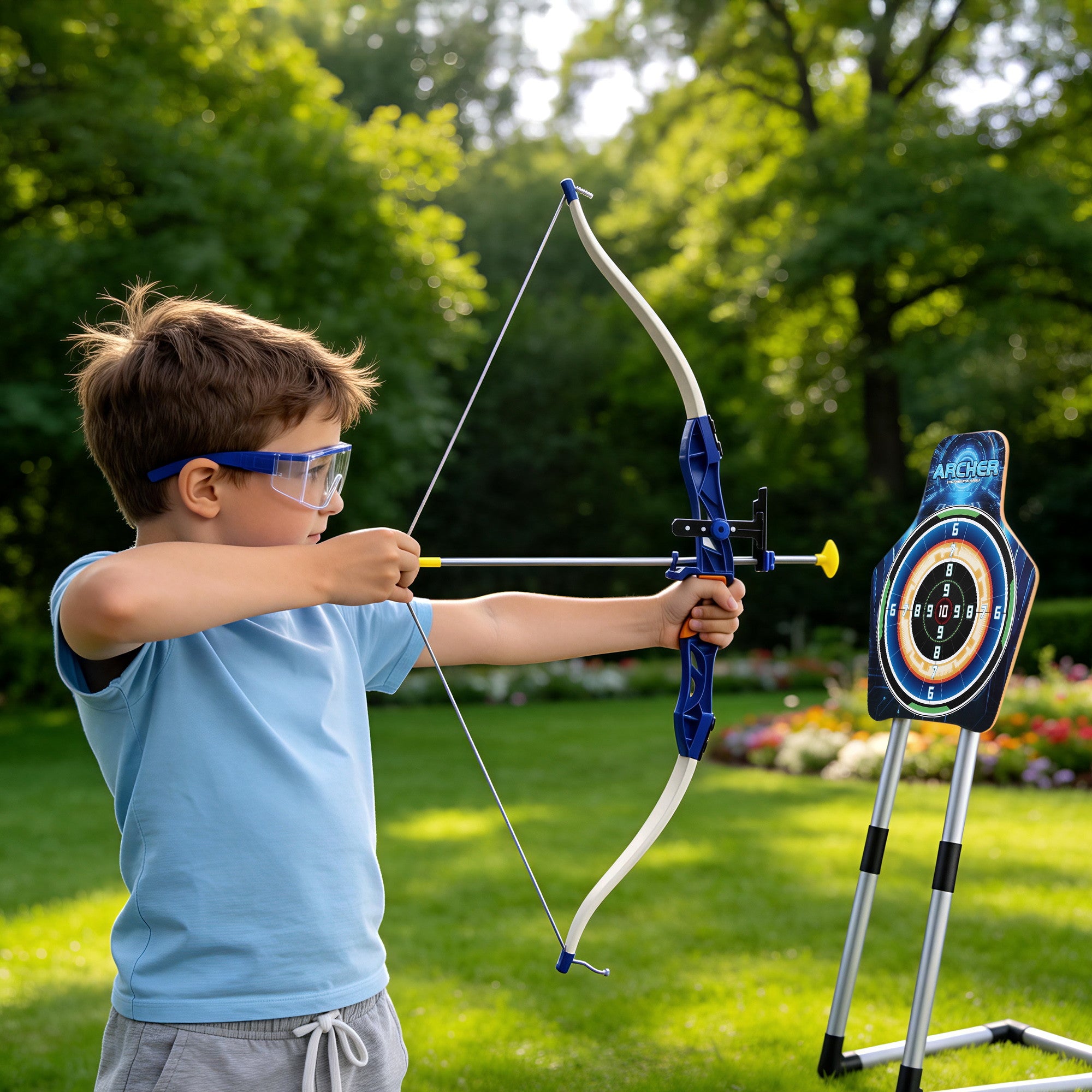 Keezi Kids Bow and Arrow Set Toy Archery Standing Target Suction Cup Arrows Goggles